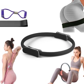 Kit Aro Pilates y Anillos de Yoga, Anillo de Resistencia Pilates con Mangos Antideslizantes y Banda de Resistencia.para cintura, piernas, brazos, pecho entrenamiento posparto y modelado corporal