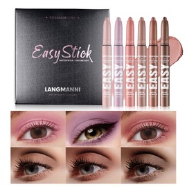 6 Pieces Eyeshadow Stick, Multicoloured Eyeshadow Pencil Set, Waterproof Creamy Long-Lasting Eye Makeup Kit, Natural Shimmer Shadow Contour Stick, Perfect Gifts for Women (A)