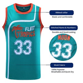 Jackie Moon 33 Coffee Black 7 Flint Tropics Semi Pro 90s Hip Hop Clothes for Party Men Basketball Jersey Green White (X-Large, 33 Green)