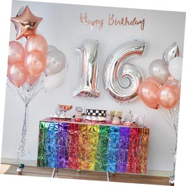 FELTECHELECTR 2pcs Rainbow Fringe Table Skirts Wavy Design Festive Table Covers for Birthday Carnival and Outdoor Parties Sturdy Easy Setup Versatile Decorations