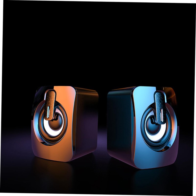 KOMBIUDA 1pair USB-Powered Computer Speakers RGB Lighting Omnidirectional Sound Portable