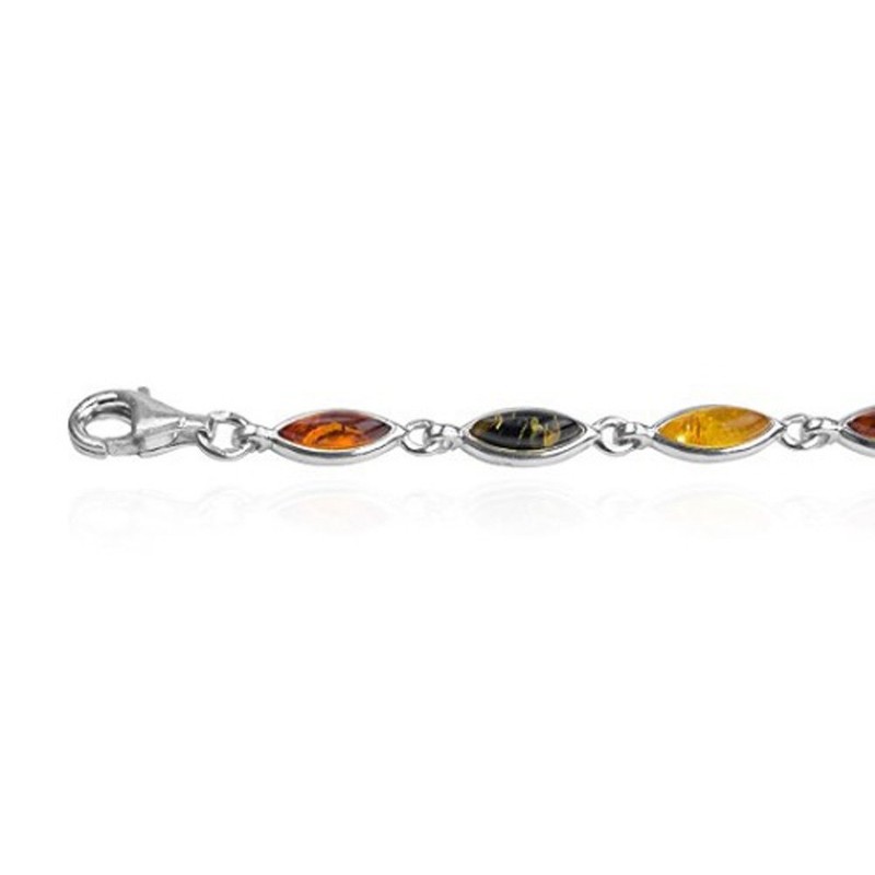 Multicolor Amber Sterling Silver Marquise Bracelet 17.5cm