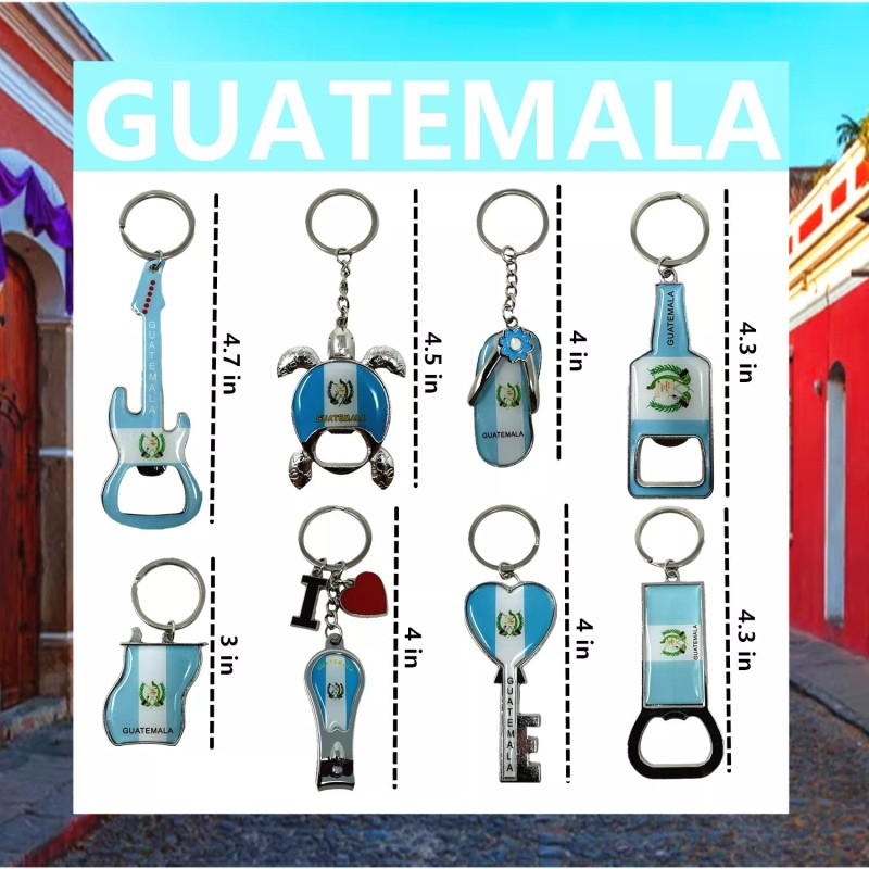 TSY TOOL 8 Pack Guatemala Keychains Country Metal Keychain, 4