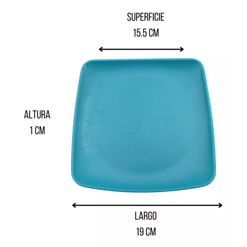 Anforama Vajilla Cuadrada Tipo Plastico Melamina Azul/ Negro 20piezas