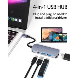 USB C Hub, 4-in-1 USB C Docking Station with 4K HDMI, PD3.0 65W, USB 2.0, USB3.0, USB C Data Adapter, Compatible with MacBook Pro/Air More C-type Devices