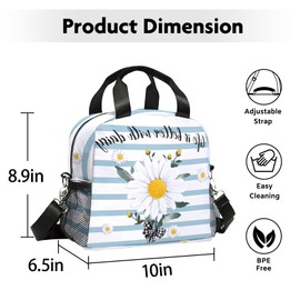 WOBAGMEN Lunch Box Kids,Small Insulated Lunch Bag for Girls Daisy Lunch Bag with Water Bottle Holder Cute Lunch Totebag with Shoulder Strap for Women School Work Picnic