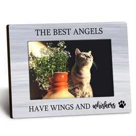 DUXMNAMG Pets Dog Cat 4x6 Picture Frame, Pet Memorial Bereavement Gifts, Pet Loss Sympathy Gifts for Dog or Cat Mom, The Best Angels Have Wings and Whiskers Picture PhotoFrames for Desk Decor