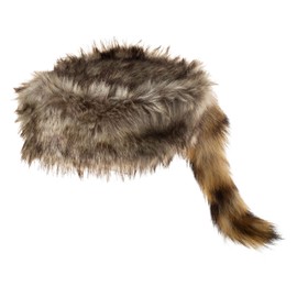 Daniel Boone & Davy Crockett Style Raccoon Hat - Synthetic Cap with Real Raccoon Tail - Medium Brown