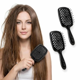 Bluelander Kit de 2 Cepillos para Cabello Antinudos con Mango Ergonómico, Cepillado Sin Dolor en Cabello Rizado o Lacio, Ligero y Ventilado, Ideal para Uso Diario en Casa o Salón (Negro)