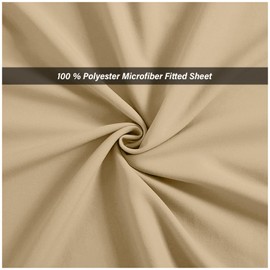 Microfiber Fitted Sheet Double - Plain Bed Sheets - Deep Pocket 10 inch (25cm) - Shrinkage, Fade & Wrinkle Resistant Bottom Sheet, Beige to Mattress (137x193 cm) - Machine Washable