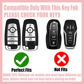 Rayslesan Key Fob Cover with Leather Holder Compatible with Airtag/RFID,Compatible with Ford Fusion Mustang Ranger Explorer Lincoln Aviator,RFID Protector,Car Key Accessories(5-Button, Gold White)