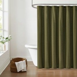 Brooklyn Loom Solid Cotton Percale Olive Green Shower Curtain, Solid Color Themed, Oeko-TEX Certified Confidence