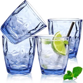 Ulable Plastic Glassware Tumbler Dishwasher Safe, Set of 4 Unbreakable Drinking Glasses, 10.5oz Reusable Acrylic Cups for Everyday Use (Blue)