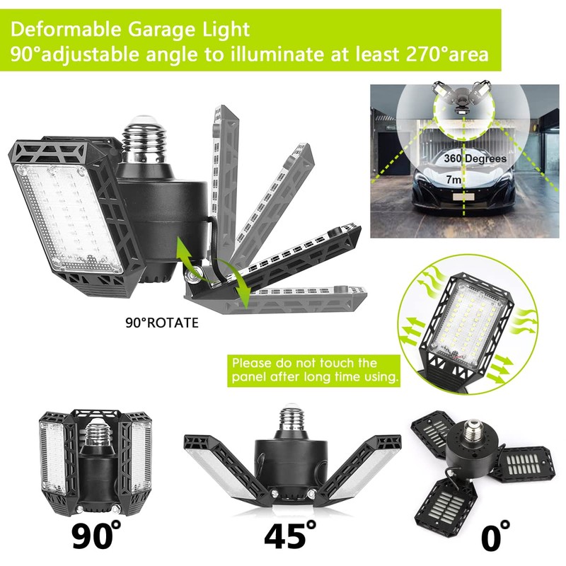 4 Pack Led Garage Lights, 60W Deformable Garage Ceiling Light