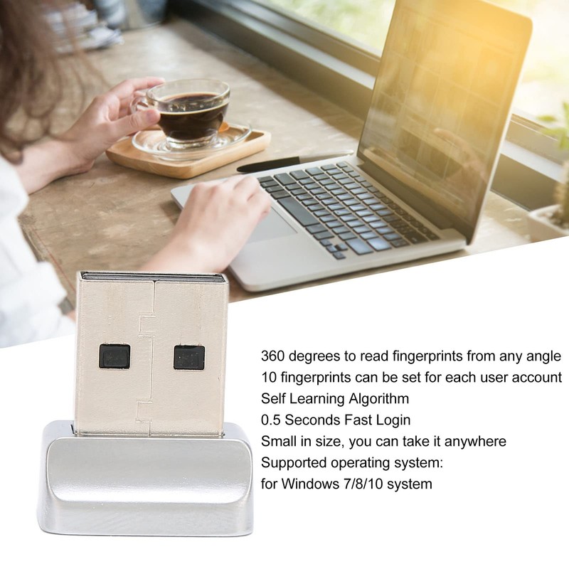 USB Fingerprint Reader for Windows10, Small Portable 0.5S 360° Detection