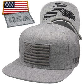 Antourage American Flag Unisex Hat for Men and Women Mesh Snapback Baseball | Flat Visor USA Flag Cap + 2 Patriotic Patches ((75) Grey Flat Visor Snapback)