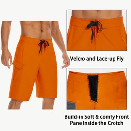 MIVEI 22" Men's Board Shorts Swimwear No Mesh Lining - Long Swim Trunks Surf Shorts Bathing Suit with Zipper Pocket UPF50+, 11-orange, 34