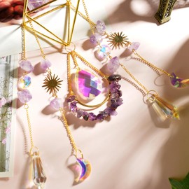 Sun Catchers for Windows Hanging Crystal Suncatcher with Glass Prism with Chain Rainbow Maker Crystals for Indoor Outdoor Decor Handmade Gold Plated Suncatcher