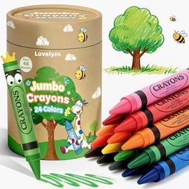24 Colors Jumbo Crayons for Toddlers 1-3 2-4, Non-Toxic Washable Silky Crayons for Kids Ages 3-5 4-8 6-8, School Art Supplies, Classroom Must Haves, Ideal Coloring Set Gifts for Boys Girls