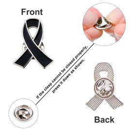 WANDIC Black Ribbon Pins, 20 Pack Classic Metal Melanoma Awareness Enamel Lapel Pins, Premium Lapel Pins, Mourning Memorial Day Lapel Pins