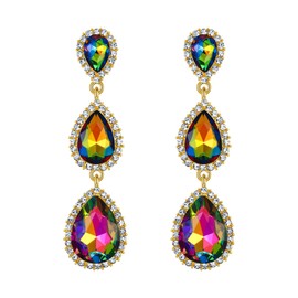 EleQueen Women's Gold-Tone Austrian Crystal Tear Drop Pear Shape Long Earrings Multicolor
