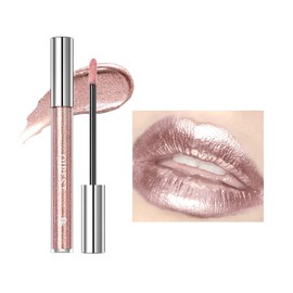 Glitter Lip Gloss Metallic Diamond Glitter Liquid Lipstick Pink Shimmer Lipstick Waterproof Lightweight Soft Metallic Eyeshadow Lipgloss Long-Lasting Nonstick Cup Pink Lip Gloss Shiny And Sparkle