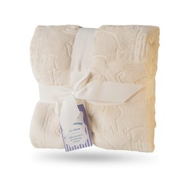 eYone Baby Blanket 75×100 cm - Soft Embossed Fleece - Animal Pattern - Lightweight Baby Comforter - Pram, Cot & Stroller - Unisex Gift - Cream