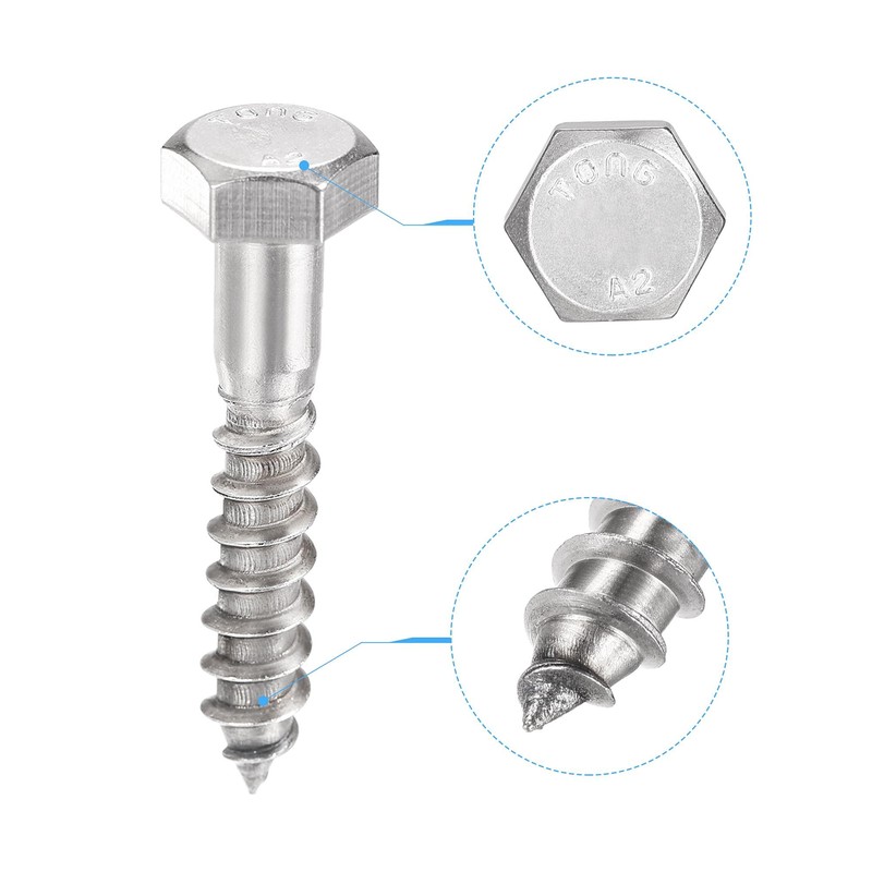 sourcing map Hex Lag Screws, M8 x 40mm 304 Stainless