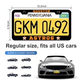 2Pcs Matte Black License Plate Frame for Astros,2 Holes Aluminum Car Licenses Plate Covers Holders with Screw Caps