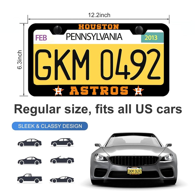 2Pcs Matte Black License Plate Frame for Astros,2 Holes Aluminum