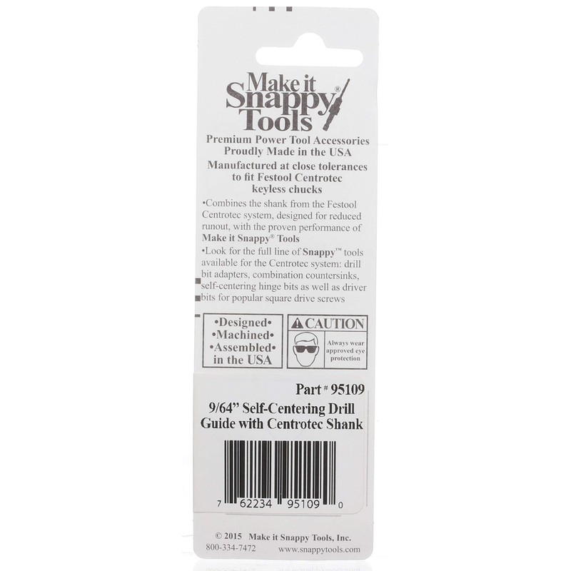 Snappy Tools 9/64 Inch Self-Centering Hinge Bit, Compatible with Festool