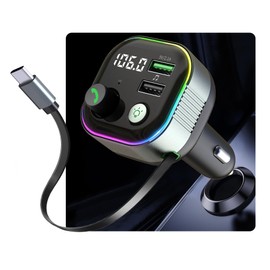 Bluetooth 5.4 FM Transmitter for Car,Type C Retractable Cord Fast Charger