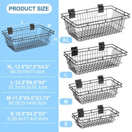 Coume 4 Pcs Black Slatwall Basket Multi Size Metal Slatwall Panel Hanging Wire Basket Multifunctional Mounted Hanging Bins Accessories for Kitchen Garage Storage and Home Display, 4 Sizes