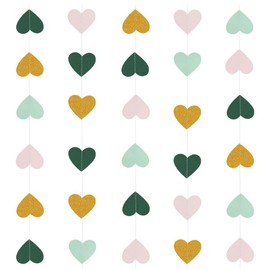 Pack of 5 Sparkle Heart Garland, 10 Metres, Party Decoration, Birthday Paper Garland, Hanging Party Decorations, Love Heart Streamer, Banner for Birthday, Baby Shower, Wedding, Christmas Party