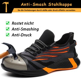 AFJYG Safety Shoes Men's Lightweight Work Shoes Women's Breathable Steel Cap Shoes Sporty Non-Slip Protective Shoes Breathable Work Trainers with Steel Toe Cap, orange