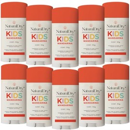 NaturalDry Kids - Pack de 10 Desodorantes infantiles en barra unisex Natural para niños y niñas - Sin aluminio - Sin parabenos - Aroma Mandarina - Duración de hasta 24h (10 Unidades)