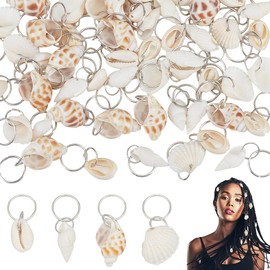 PLIGREAT 60 Pcs Seashell Conch Dreadlock Rings Charms, Silver Hair Braiding Decor Beach Style Braided Hairs Ornaments Vintage Decorative Dreadlocks Hair Clips Charm for Women Men