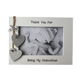 Handcrafted Thank You For Being My Godmother Gift Photo Frame 6x4 Landscape White Grey Wooden Hearts
