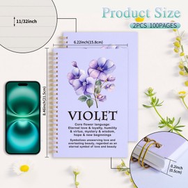 2 Pcs Spiral Journal Notebook for Women Men with 100 Pages, A5 College Ruled Hardcover Notebook for Office School Home,Twin-Wire Binding Notebook for Work and Study Flower Series Notebook Violet