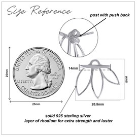 Lotus Flower Ear Jacket Stud Earrings for Women in 14K White Gold Plated Sterling Silver With Push Back Womens Jewelry Gift for her