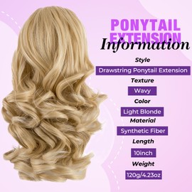 Sleekcute Clip On Ponytails for Women Ponytail Extension Natural Looking Thick Hairpiece with Easy Clip, Seamless Blend for Everyday Wear (10 Inch Light Blonde)