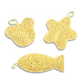 PlesQui Natural Loofah Body Scrubber, Plant-Based Exfoliator for Men Women & Kids, Gentle Skin Cleansing Sponge (LF_Stars)