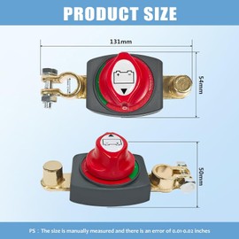 Zieichy 2PCS Top Post Battery Disconnect Switch, 12-48 V Battery Disconnect Switch Disconnect Isolator for Car, Marine, Boat, RV, Negative On/Off