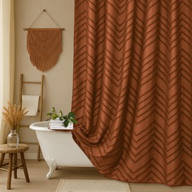 Orange Shower Curtain 72 x 72 Vintage Farmhouse Textured Tufted Chevron Striped Minimalist Bathroom Shower Curtain