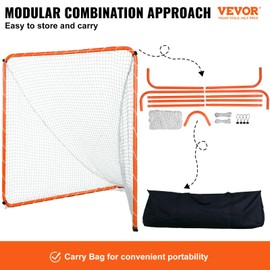 VEVOR Lacrosse Goal, 6' x 6' Modular Lacrosse Net, Steel Frame Backyard Lacrosse Training Equipment, Portable Lacrosse Goal with Carry Bag, Quick & Easy Setup, Perfect for Youth Adult Training, Orange