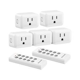 DEWENWILS Wireless Control Outlet for Christmas Decor, Programmable and Expandable Electrical Switch, 100FT Range, 125V/15A/1875W Light Switch, 2 Remote and 5 Outlets