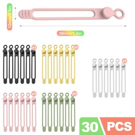 ZukoCert - 30 bridas de silicona para cables, bridas de goma reutilizables y bridas de engranaje, bridas flexibles de silicona con cierre y bridas de cable para gestión y organización de cables, 5