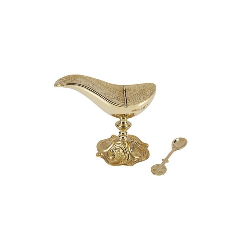 Catholic Sudbury Brass Boat Incense Holder with Spoon, 5 Inch