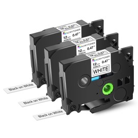 KCMYTONER 3 Pack Compatible for Brother P-Touch TZe-R231 TZ-R231 TZe Satin Ribbon Tape 12mm 0.47 Inch Black on White Fabric Tape for Ptouch Embellish PT-P710BT P700 P910BT H100 D400VP Label Maker