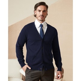 Kallspin Men’s Pure Cotton Cardigan Sweater V-Neck Button Down Cardigan Lightweight Knitwear with Pockets(Navy Blue, 3X-Large)